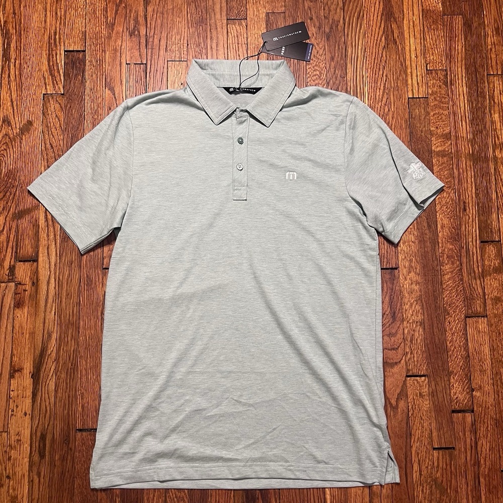 NWT TravisMathew Men's Medium Gray Performance Golf Polo FCA Logo Church